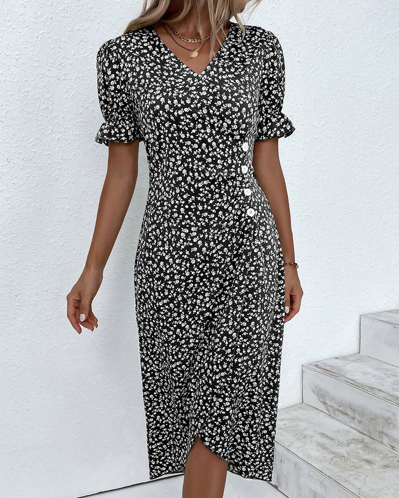 Women's Floral Wrap Midi Dress